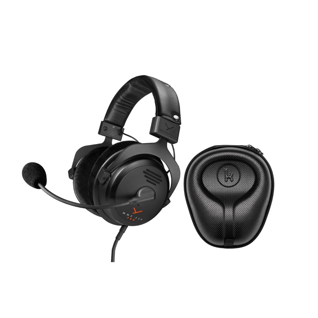 Beyerdynamic MMX 330 Pro Gaming Headset with Stellar.45 Driver and Condenser Mic (Black) Bundle with Knox Gear Hard Shel